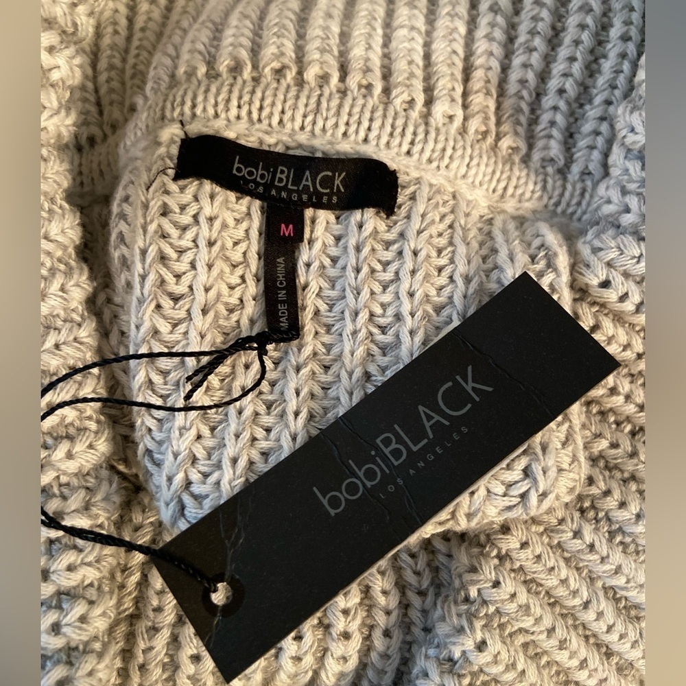 Bobi Black~NWT~Cozy Cotton Turtleneck~Waist Cropped Sweater~Ivory/Gray~Size M - Picture 3 of 16